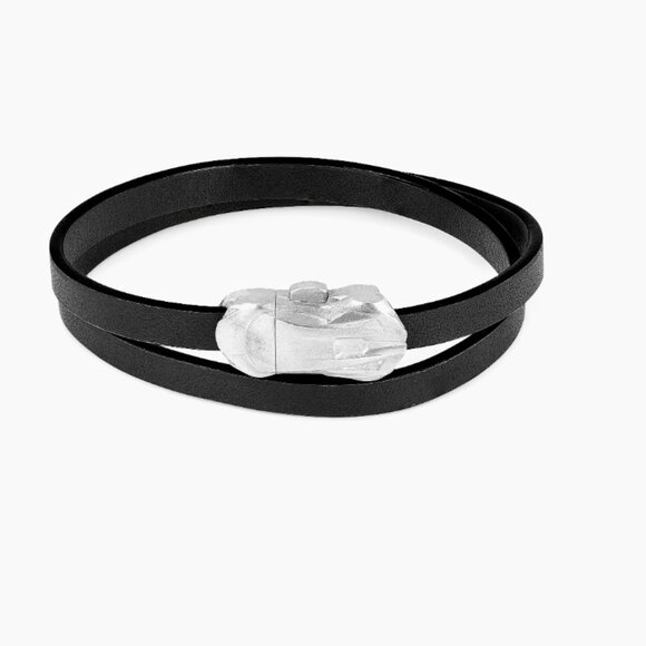 Tateossian x Lamborghini Sterling Silver & Leather Double Wrap Bracelet - Picture 1 of 9